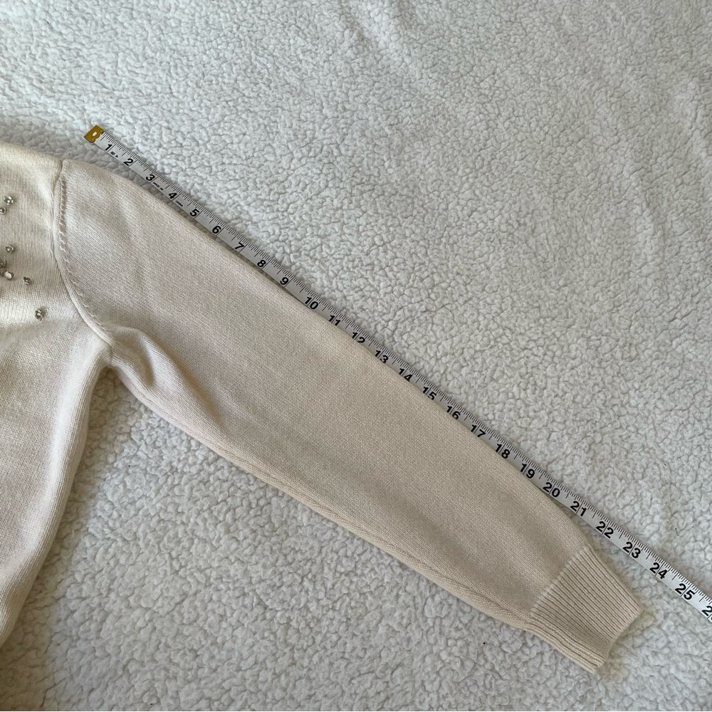 Valentino L’Amour Ivory 100% Cashmere Sweater Red Floral Heart Leather Italy - Picture 14 of 16
